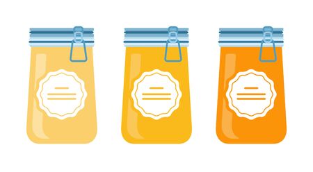 Three jars with different honey flat isolatedのイラスト素材
