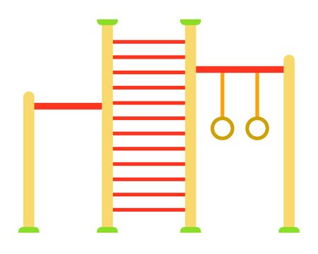 Sports complex with horizontal bar, rings and stairs for a playground sports complex vector flat icon isolated on whiteのイラスト素材