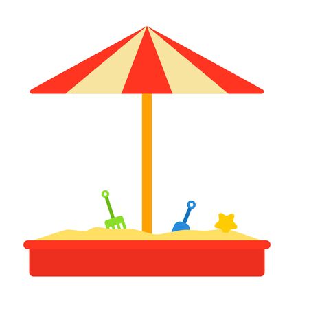 Children's sandbox with paddles and umbrella vector flat icon isolated on whiteのイラスト素材
