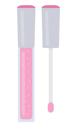 Lip gloss in pink colour with applicator for drawing vector flat material design isolated on whiteのイラスト素材