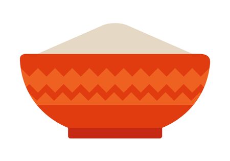 Ceramic dish with mountain of flour in red colour flat single icon vector isolated on whiteのイラスト素材