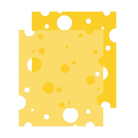 Two square pieces of cheese with holes vector flat material design isolated on whiteのイラスト素材