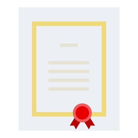 Award diploma with stamp and ribbon vector flat material design isolated on whiteのイラスト素材