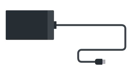 Power bank with cable in black color vector flat material design isolated on whiteのイラスト素材