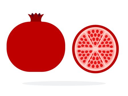 Whole pomegranate fruit and pomegranate fruit in a section vector flat material design isolated on whiteのイラスト素材