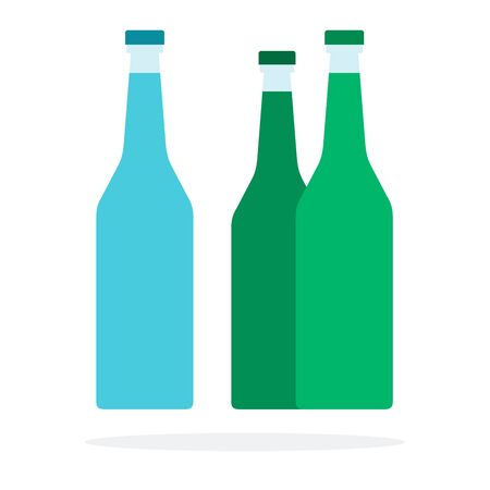 Blue and green bottles of mineral water vector flat material design isolated on whiteのイラスト素材