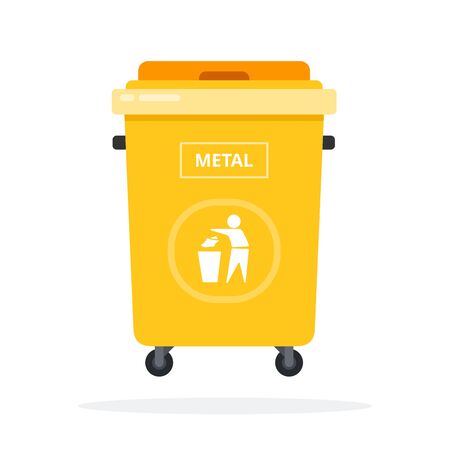 Large yellow trash can on wheels for sorting metal vector flat material design isolated on whiteのイラスト素材