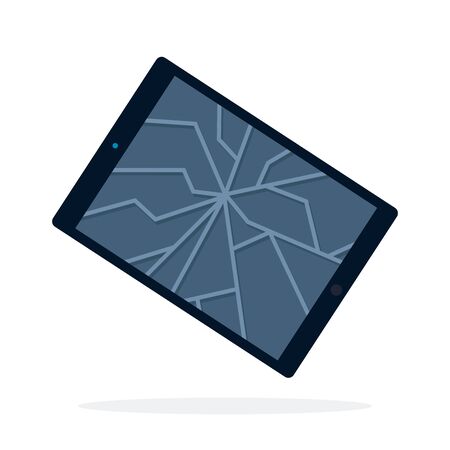 Broken screen of black web tablet flat material design isolated on whiteのイラスト素材