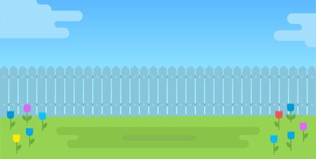 Backyard with a fence and flower lawn vector icon flat isolatedのイラスト素材