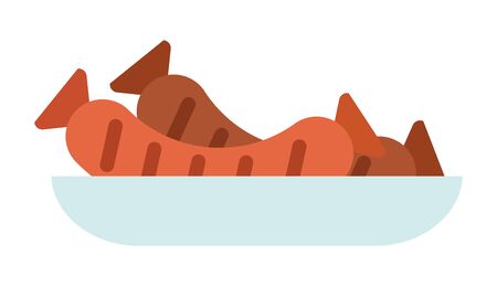 Grilled sausages in a plate side view vector flat icon isolated on whiteのイラスト素材
