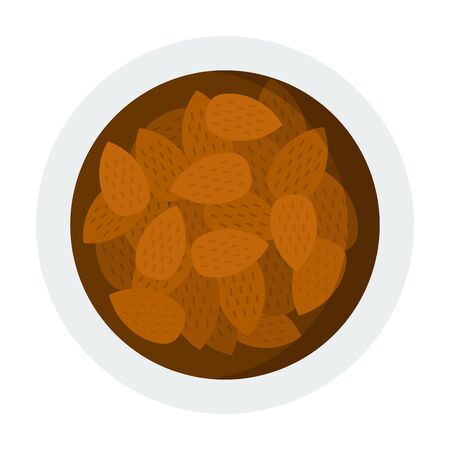 Almond pile in bowl vector icon flat isolatedのイラスト素材