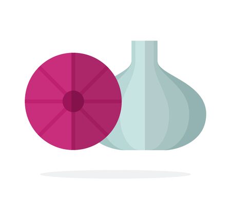 Red onion with garlic vector flat material design isolated on whiteのイラスト素材