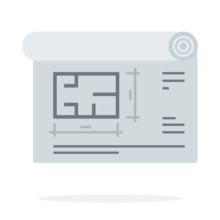 Construction plan on roll paper vector flat material design isolated on whiteのイラスト素材