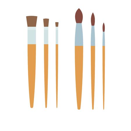 Set of brushes for drawing with flat and round bristles vector flat material design isolated on whiteのイラスト素材