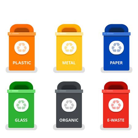 Colored trash cans vector flat isolatedのイラスト素材