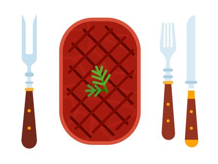 Steak with dill and cutlery vector flat isolatedのイラスト素材