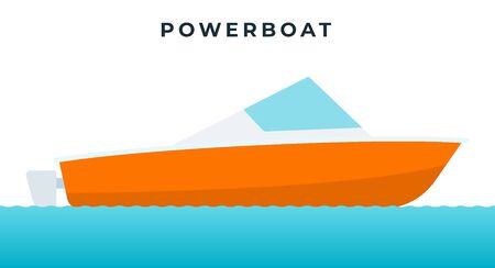 Powerboat , small boat equipped with an outboard motor vector icon flat isolated.のイラスト素材