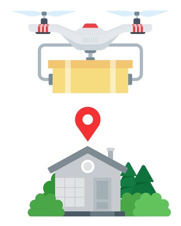 Quadcopter delivers the goods home from the online store vector illustration in a flat design.のイラスト素材