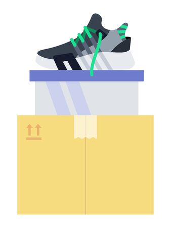 Sneakers pair on the boxes vector icon flat isolatedのイラスト素材