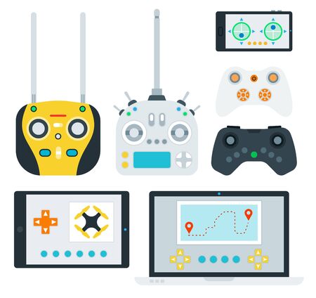Different control panels for drones and software for gadgets vector illustration in a flat design