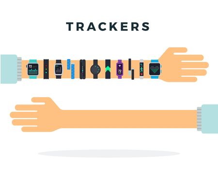 Two human hands, with many trackers and empty vector icon flat isolated.のイラスト素材