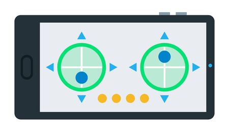 Quadcopter control screen on smartphone Drone vector icon flat isolated.
