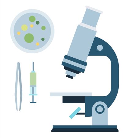 Microscope with instruments vector icon flat isolatedのイラスト素材