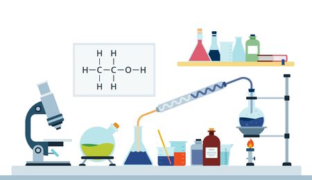 Laboratory chemical or biology research flat design vector illustration.のイラスト素材