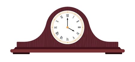 Brown wooden old clock with roman numerals vector illustration.