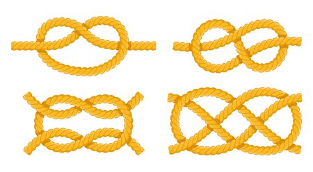 Illustration of rope knots, their types and methods of knitting vector illustration in flat design.のイラスト素材