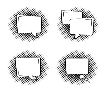Set of empty rectangular cartoon bubbles in pop art style flat icon vector isolatedのイラスト素材