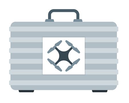 Suitcase with sticker for storage, carrying quadcopter vector flat icon isolated.のイラスト素材