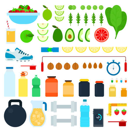 Set of Healthy food icons flat vectorのイラスト素材