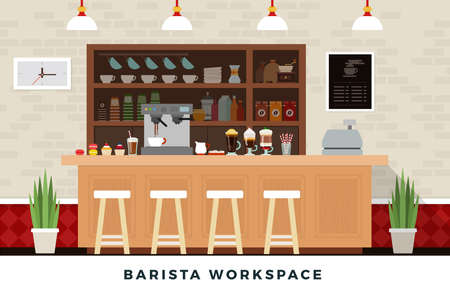 Coffee equipment gradient set with coffee beans. Coffee shop vector flat set illustrationのイラスト素材