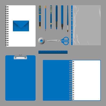Corporate identity design. Empty elements template isolated on gray background. vector illustration. Blue color.のイラスト素材