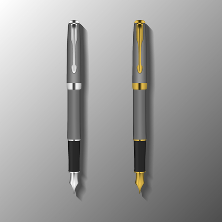 fountain pen illustration. template of fountain pen with silver and gold color elements. vector illustrationのイラスト素材