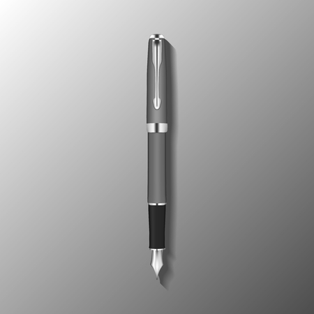 fountain pen illustration. template of fountain pen with silver color elements. vector illustration.のイラスト素材
