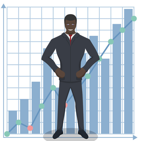 Business theme illustration. Young black businessman knows how to do business. This character is self-assured and ready for achievements.のイラスト素材