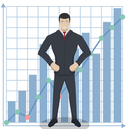 Business theme illustration. Young businessman knows how to do business. This character is self-assured and ready for achievements.のイラスト素材
