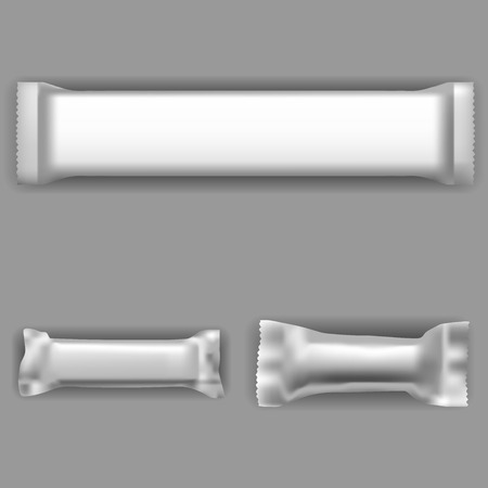 chocolate wrapper mockup. Empty blank of chocolate bar pack. Isolated templates of chocolate wrapper. Vector illustration.のイラスト素材