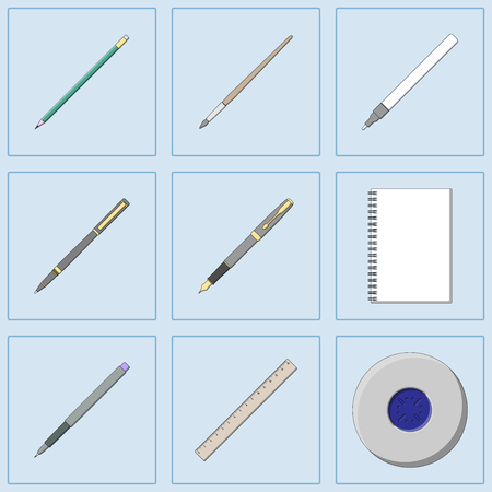 Drawing and Writing tools icon set, thin line style, flat designのイラスト素材