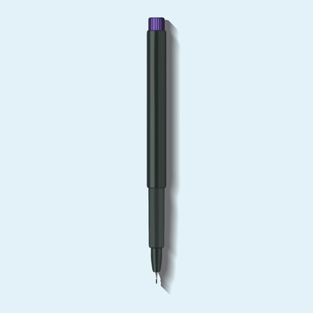 Liner pen realistic template. Vector realistic rapidograph mock up, isolated on blue background. Vector Image. school and office supplies.のイラスト素材
