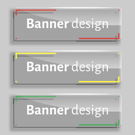 Set of realistic abstract banners with glass elements. Web banners set. Creative design. Vector illustration.のイラスト素材