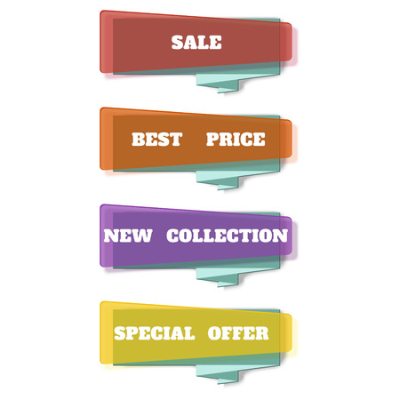 Sale banner design. Vivid translucent plastic cards with shadows. Vector banner set on the theme of sale, discount, retail. Abstract transparent banners set. Vector illustrationのイラスト素材