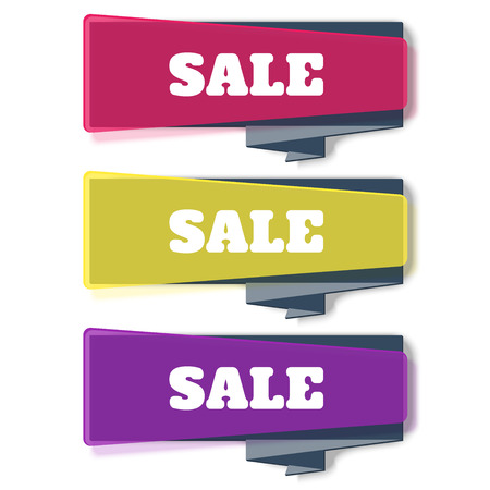 Sale banner design. Vivid translucent plastic cards with shadows. Vector banner set on the theme of sale, discount, retail. Abstract transparent banners set. Vector illustrationのイラスト素材