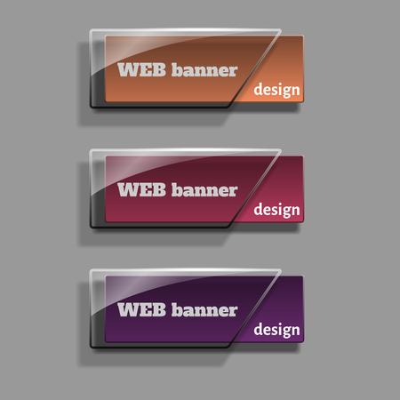 Set of realistic abstract banners with glass elements. Web banners set. Creative design. Vector illustration.のイラスト素材