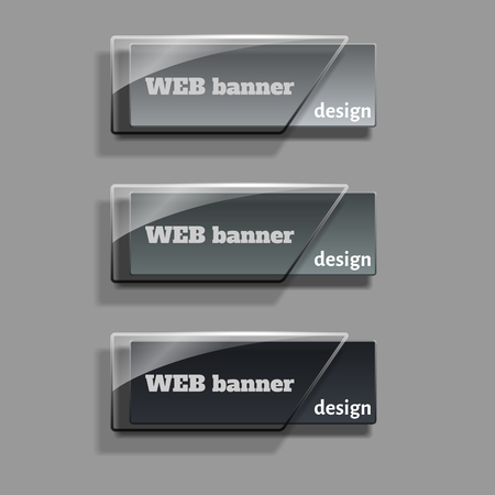 Set of realistic abstract banners with glass elements. Web banners set. Creative design. Vector illustration.のイラスト素材