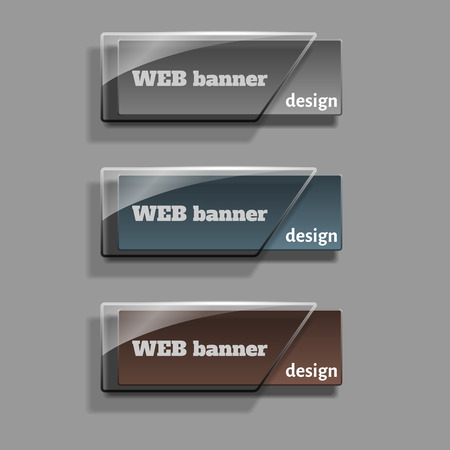 Set of realistic abstract banners with glass elements. Web banners set. Creative design. Vector illustration.のイラスト素材