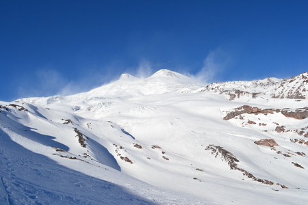 Beautiful view on the mountains. Nice winter mountains landscape. Snow lies on the surface of the mountains. caucasian mountains. Elbrus mountain.の写真素材
