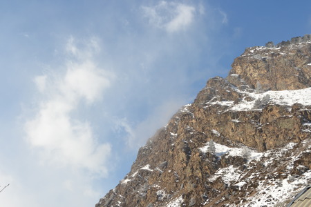 Beautiful mountains landscape with sky and clouds. Nice snowy mountains.の写真素材